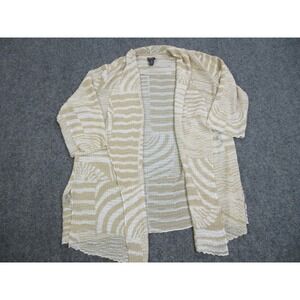 Chicos Travelers Sweater Womens Size 2 Beige Cardigan‎ Crinkle Lightweight
